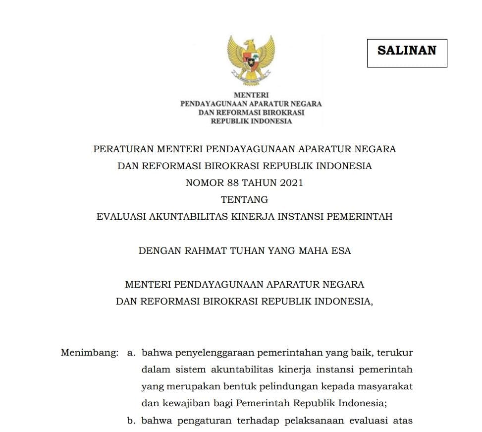 Peraturan Menteri Pendayagunaan Aparatur Negara dan Reformasi Birokrasi (MenpanRB) Nomor 88 Tahun 2021
